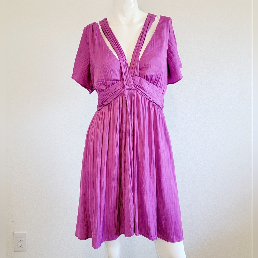 NWT Anthropologie Short Flutter Sleeve Deep V-Neck Silky Mini Dress Plus Sz 14